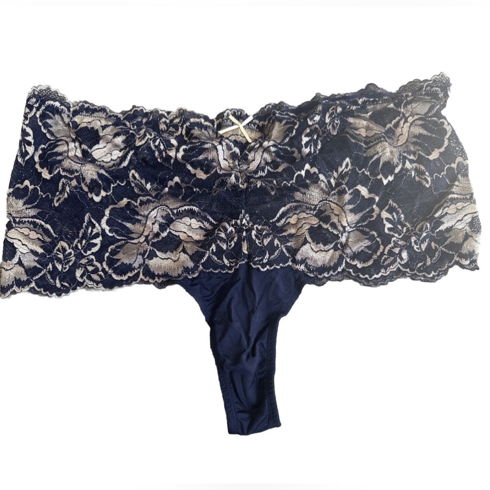Cacique Stretch Lace Thong Panty - Navy Blue
